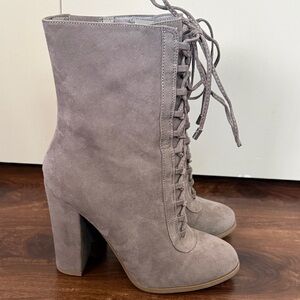 Elegant Carlos Gray Faux Lace-Up Ankle Boots